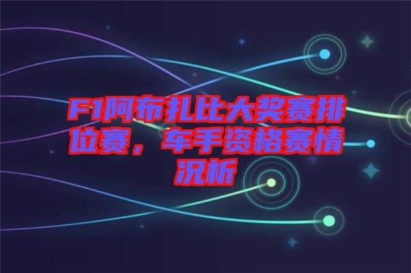 F1阿布扎比大獎(jiǎng)賽排位賽，車(chē)手資格賽情況析