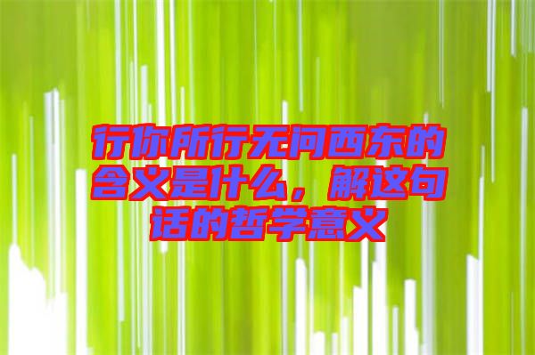 行你所行無問西東的含義是什么，解這句話的哲學意義