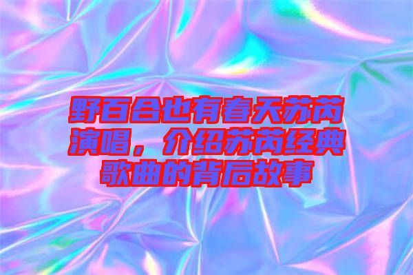 野百合也有春天蘇芮演唱，介紹蘇芮經(jīng)典歌曲的背后故事