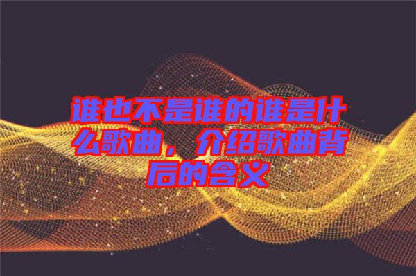 誰也不是誰的誰是什么歌曲，介紹歌曲背后的含義