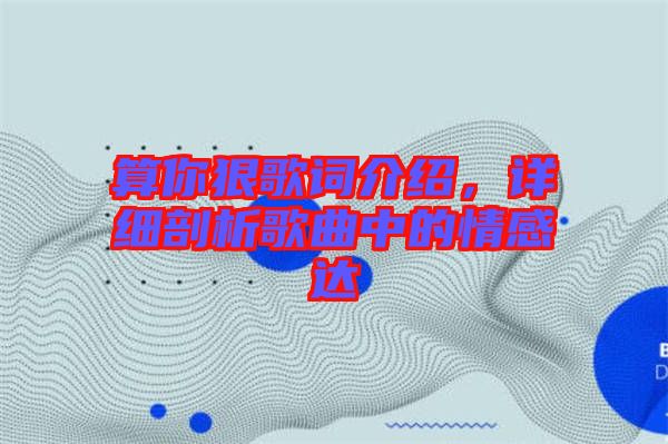 算你狠歌詞介紹，詳細(xì)剖析歌曲中的情感達(dá)