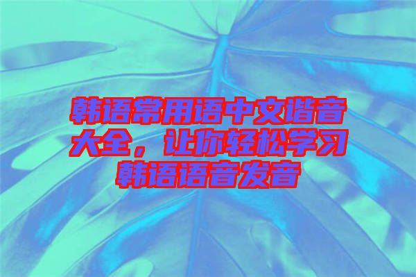 韓語(yǔ)常用語(yǔ)中文諧音大全，讓你輕松學(xué)習(xí)韓語(yǔ)語(yǔ)音發(fā)音